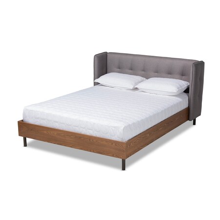 Baxton Studio Catarina Grey Upholstered Walnut Finished Full Size Platform Bed 159-9572